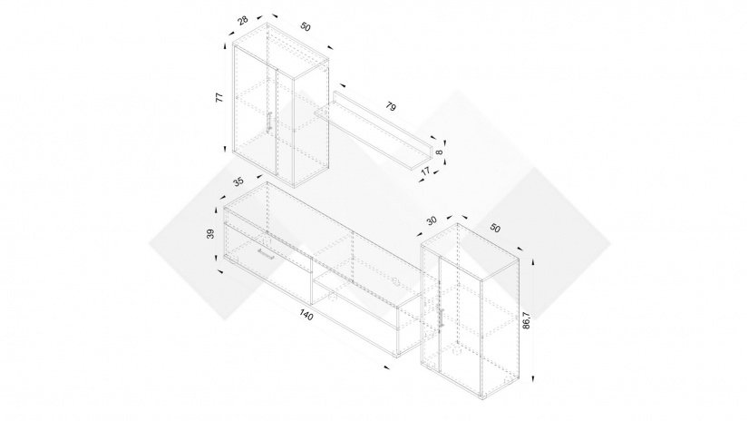 Секция Бърно модулни дъб сонома с бяло - изглед 4