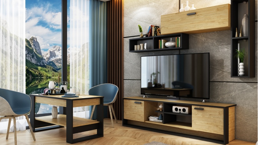 Секция Денвър модулни златен дъб с черно - изглед 1