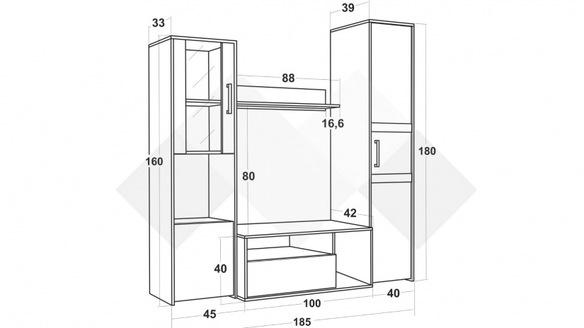 Секция Дерек с гардероб колониален дъб с бял гланц - изглед 3 - МебелМаг Секция Дерек с гардероб колониален дъб с бял гланц - изглед 3