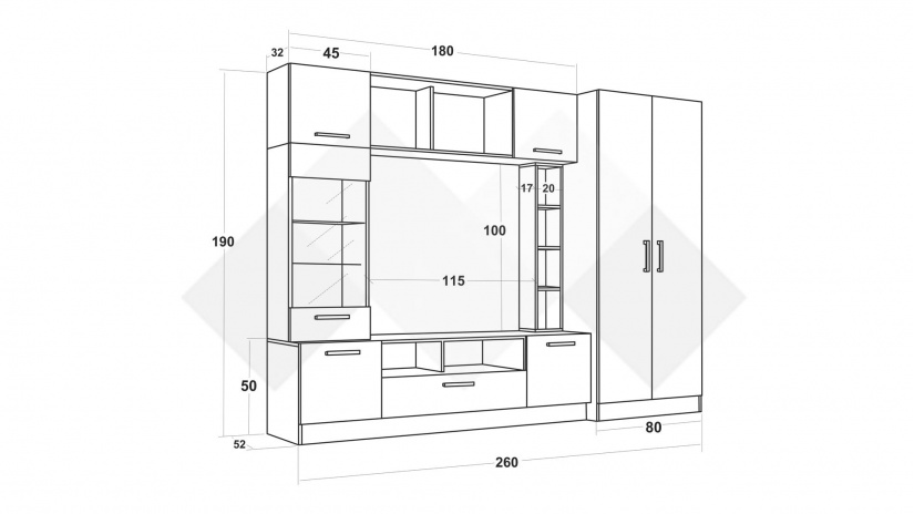 Секция Детройт с гардероб дъб елеганс с тъмно капучино - изглед 3 - МебелМаг Секция Детройт с гардероб дъб елеганс с тъмно капучино - изглед 3