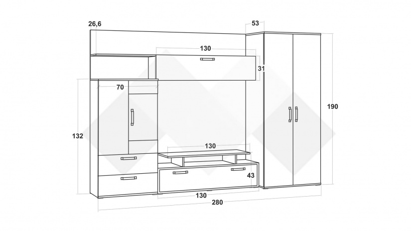 Секция Диего с гардероб колониален дъб със сатен огледален гланц - изглед 3