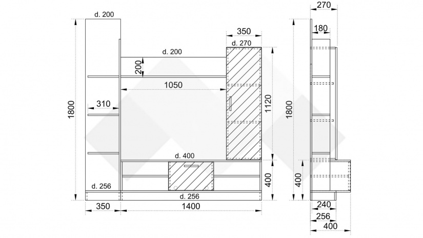 Секция Джеси с открити рафтове дъб крафт бял с дъб крафт сив - изглед 2