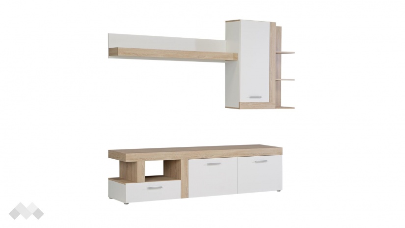 Секция Джуледа с открити рафтове дъб сонома с бяло - изглед 2