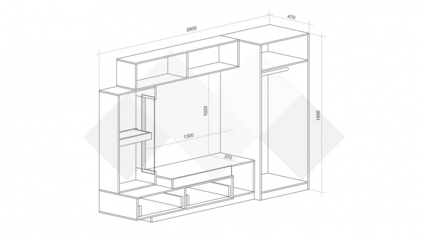 Секция Форте с гардероб дъб евок с графит - изглед 4 - МебелМаг Секция Форте с гардероб дъб евок с графит - изглед 4