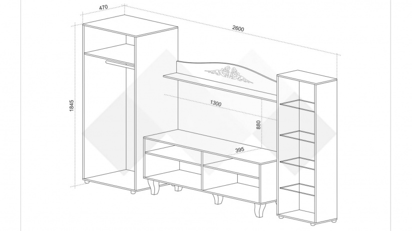 Секция Изабела с витрина бяло шагре с бял гланц - изглед 3 - МебелМаг Секция Изабела с витрина бяло шагре с бял гланц - изглед 3