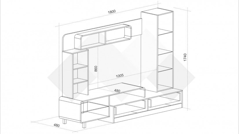 Секция Каризма с витрина босфор с античен дъб - изглед 3 - МебелМаг Секция Каризма с витрина босфор с античен дъб - изглед 3