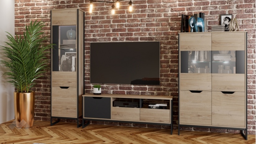 Секция Лина модулни сонома арвен с графит - изглед 1 - МебелМаг Секция Лина модулни сонома арвен с графит - изглед 1