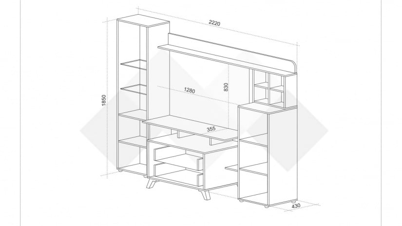 Секция Ница с витрина дъб навара с черно - изглед 2 - МебелМаг Секция Ница с витрина дъб навара с черно - изглед 2