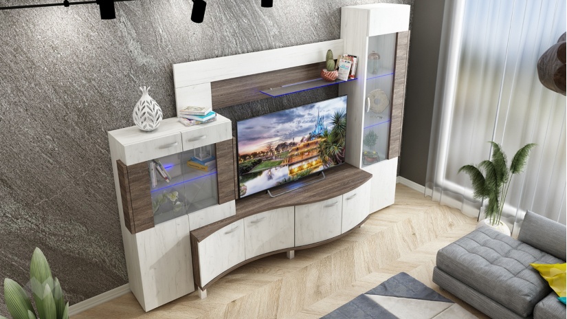 Секция Плей с LED осветление дъб крафт бял с винтидж - изглед 2