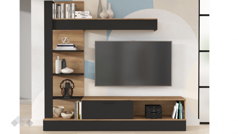 Секция Селина с открити рафтове вотан с черно - изглед 1