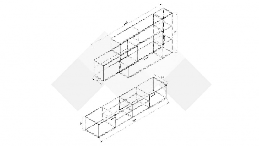 Секция Синтес модулни светъл вотан с антрацит - изглед 3 - МебелМаг Секция Синтес модулни светъл вотан с антрацит - изглед 3