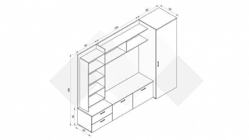 Секция Стела с гардероб северен дъб с антрацит - изглед 5 - МебелМаг Секция Стела с гардероб северен дъб с антрацит - изглед 5
