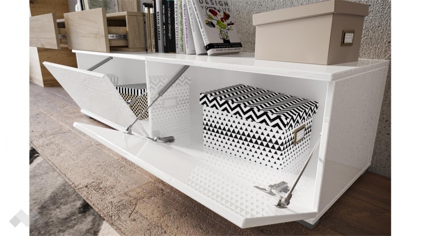 Секция Таласа с открити рафтове сонома арвен с бяло гланц - изглед 7 - МебелМаг Секция Таласа с открити рафтове сонома арвен с бяло гланц - изглед 7