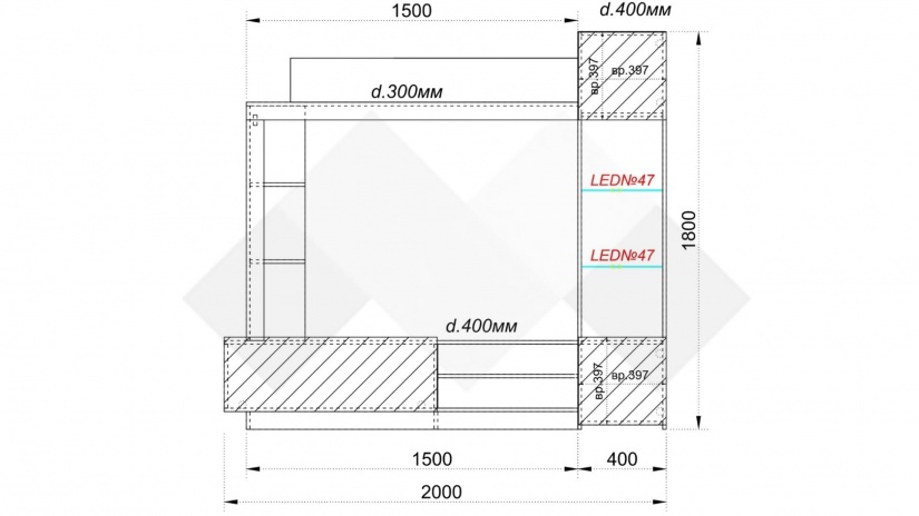 Секция Тити с LED осветление дъб ойстър с шампейн - изглед 4