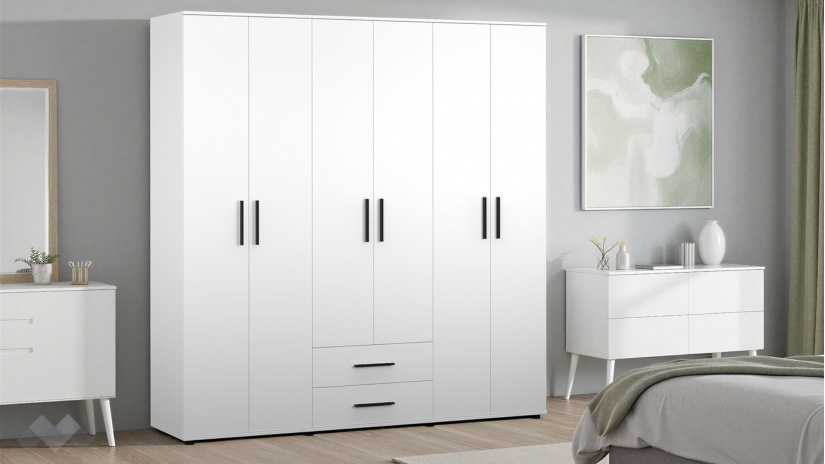 Гардероб Бланко шесткрилни бяло гладко - изглед 1