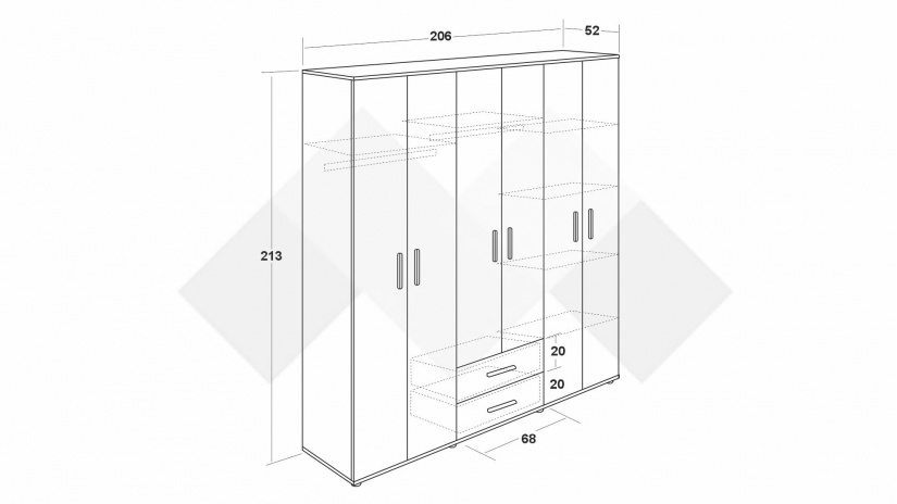 Гардероб Бланко шесткрилни бяло гладко - изглед 5