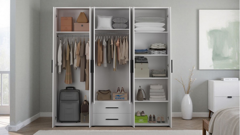 Гардероб Бланко шесткрилни бяло гладко - изглед 4