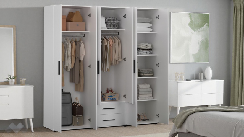 Гардероб Бланко шесткрилни бяло гладко - изглед 3