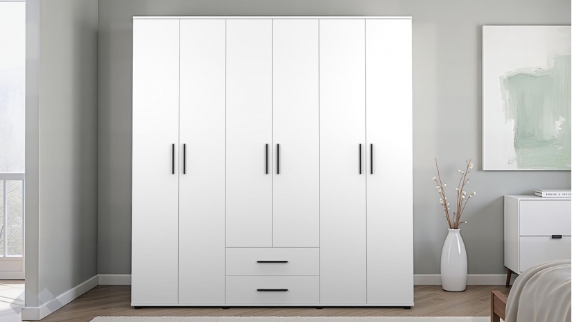 Гардероб Бланко шесткрилни бяло гладко - изглед 2
