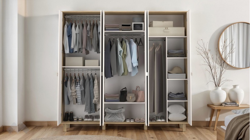 Гардероб Бохем шесткрилни дъб флорида с пясъчно сиво - изглед 2