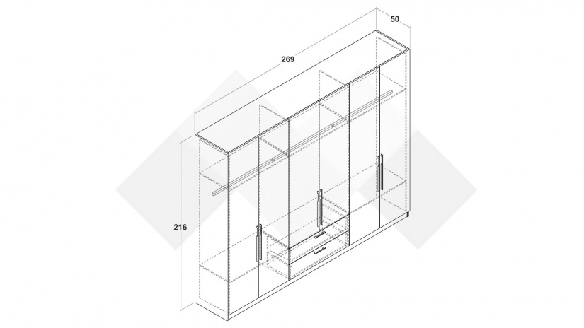 Гардероб Керина шесткрилни памучно бежов с травертин - изглед 3 - МебелМаг Гардероб Керина шесткрилни памучно бежов с травертин - изглед 3