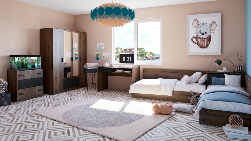 Скрин Хироу дъб вотан с черно шагре - изглед 4 - МебелМаг Скрин Хироу дъб вотан с черно шагре - изглед 4