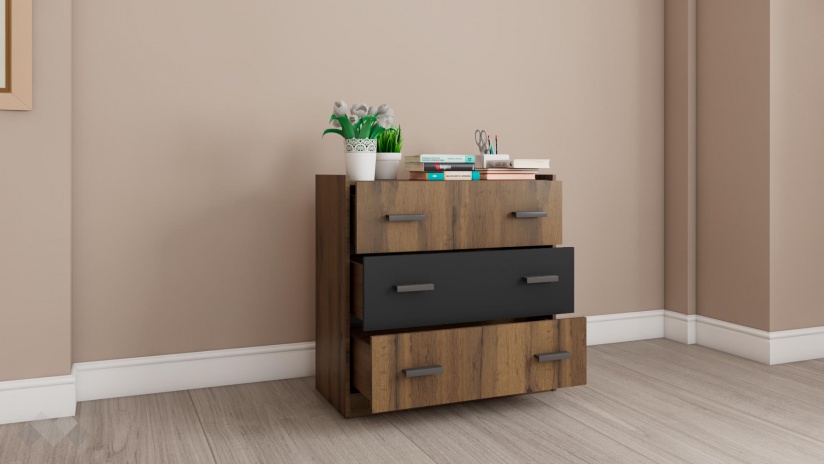 Скрин Хироу дъб вотан с черно шагре - изглед 2 - МебелМаг Скрин Хироу дъб вотан с черно шагре - изглед 2