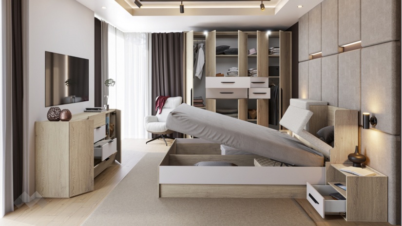 Спален комплект със скрин дъб кота кремона с кашмир - изглед 3