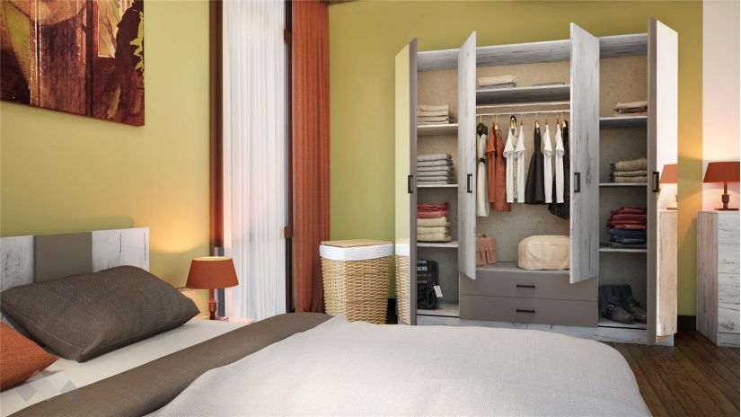 Спален комплект Анастасия с включен матрак Бонел 160/200 дъб крафт бял с базалт - изглед 3