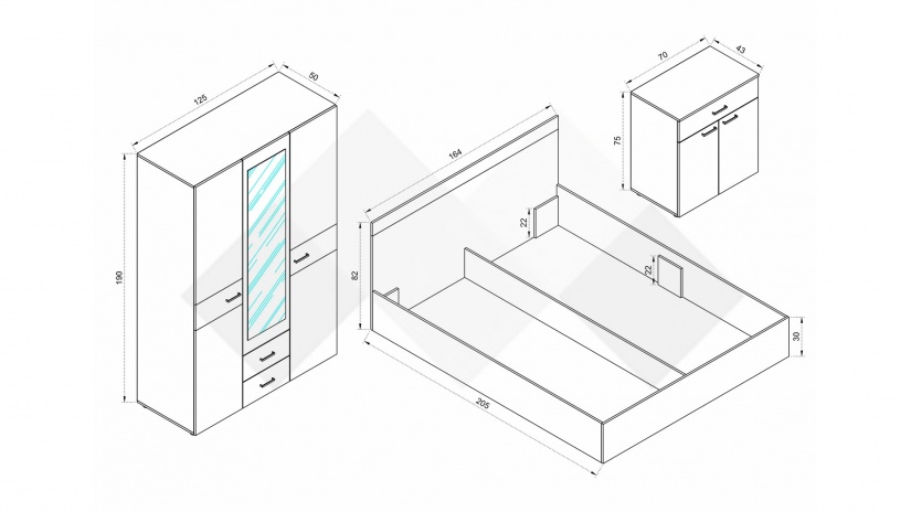 Спален комплект Дани малта с антрацит - изглед 2