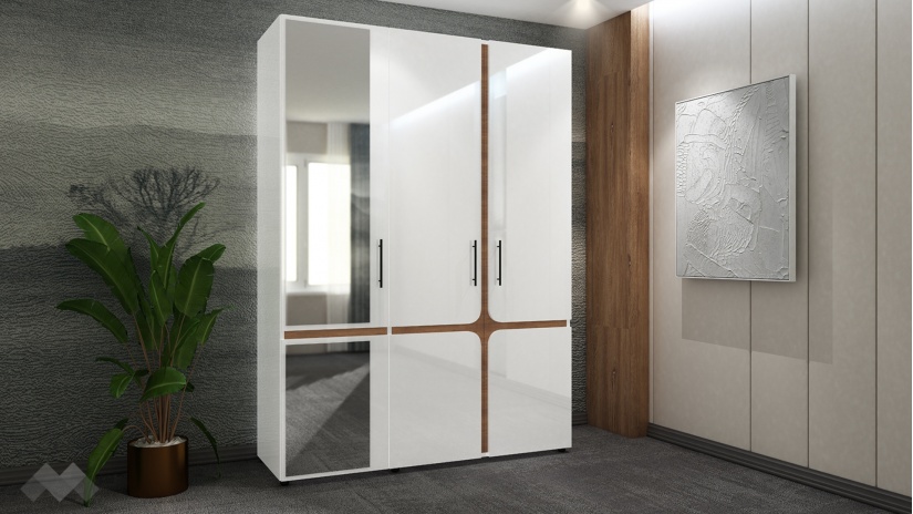 Спален комплект със скрин бял гланц с денвър - изглед 5