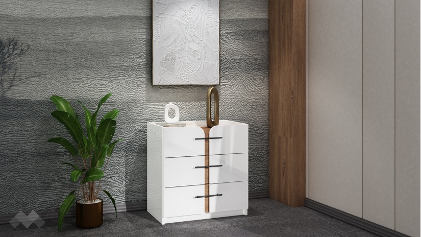 Спален комплект със скрин бял гланц с денвър - изглед 4