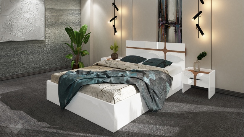 Спален комплект със скрин бял гланц с денвър - изглед 3