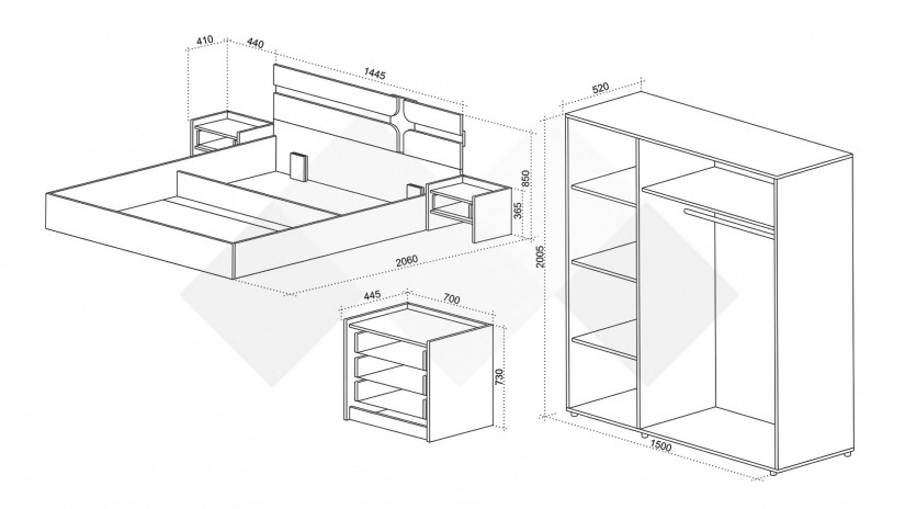 Спален комплект със скрин бял гланц с денвър - изглед 2