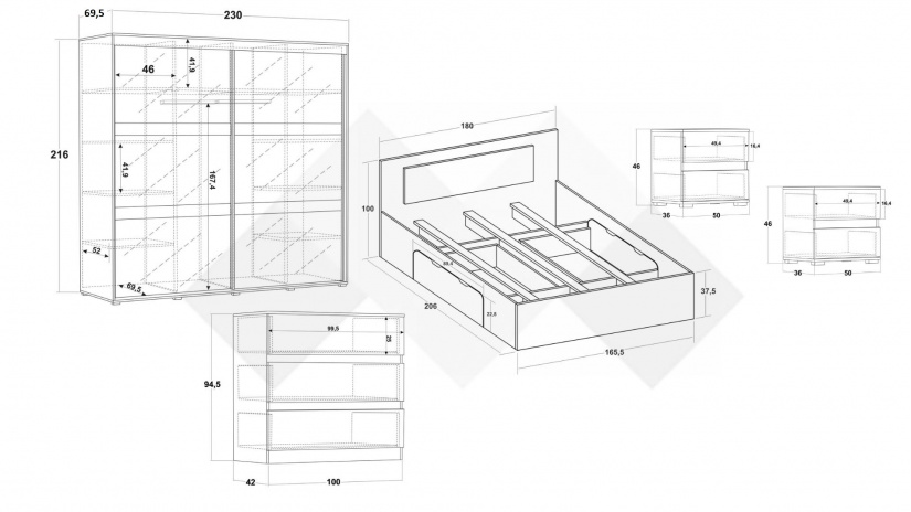 Спален комплект Латте тъмен норвежки бор - изглед 2 - МебелМаг Спален комплект Латте тъмен норвежки бор - изглед 2