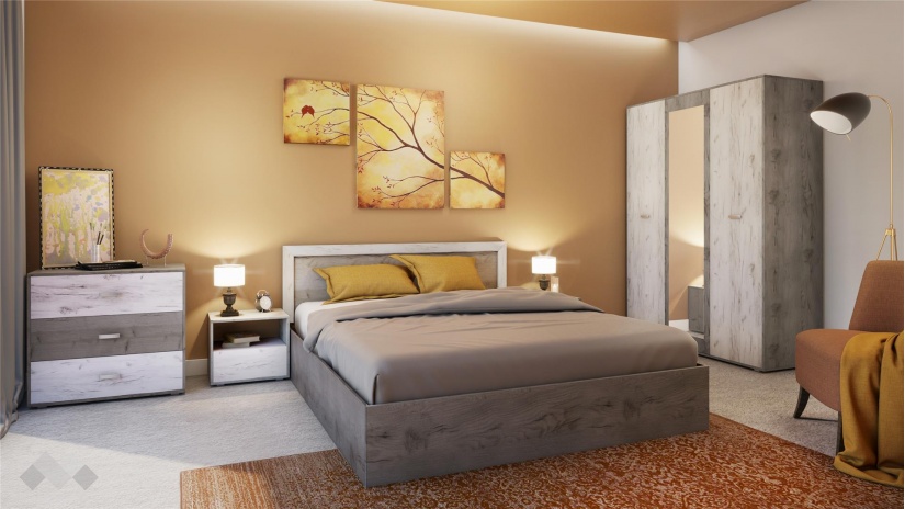 Спален комплект Летисия с включен матрак Бонел 160/200 дъб крафт сив с дъб крафт бял - изглед 1 - МебелМаг Спален комплект Летисия с включен матрак Бонел 160/200 дъб крафт сив с дъб крафт бял - изглед 1