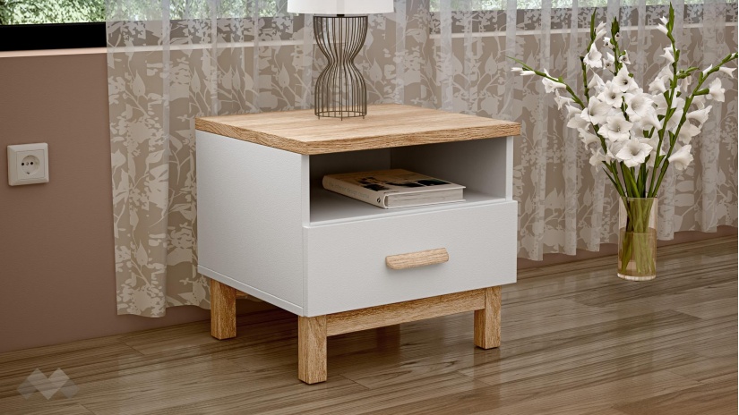 Спален комплект Линда бяло гладко с дъб кадис - изглед 4 - МебелМаг Спален комплект Линда бяло гладко с дъб кадис - изглед 4