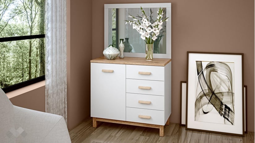 Спален комплект Линда бяло гладко с дъб кадис - изглед 5 - МебелМаг Спален комплект Линда бяло гладко с дъб кадис - изглед 5