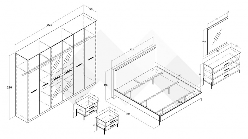 Спален комплект Салвадор памучно бежов с атрацит - изглед 2 - МебелМаг Спален комплект Салвадор памучно бежов с атрацит - изглед 2