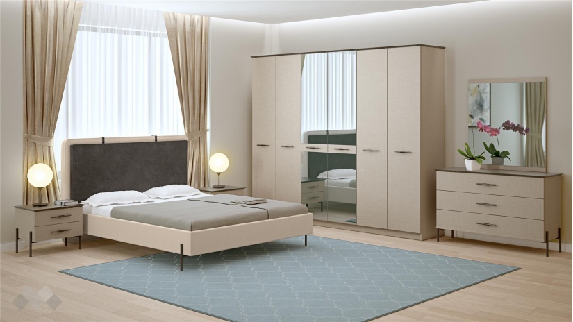 Спален комплект Салвадор памучно бежов с атрацит - изглед 1 - МебелМаг Спален комплект Салвадор памучно бежов с атрацит - изглед 1