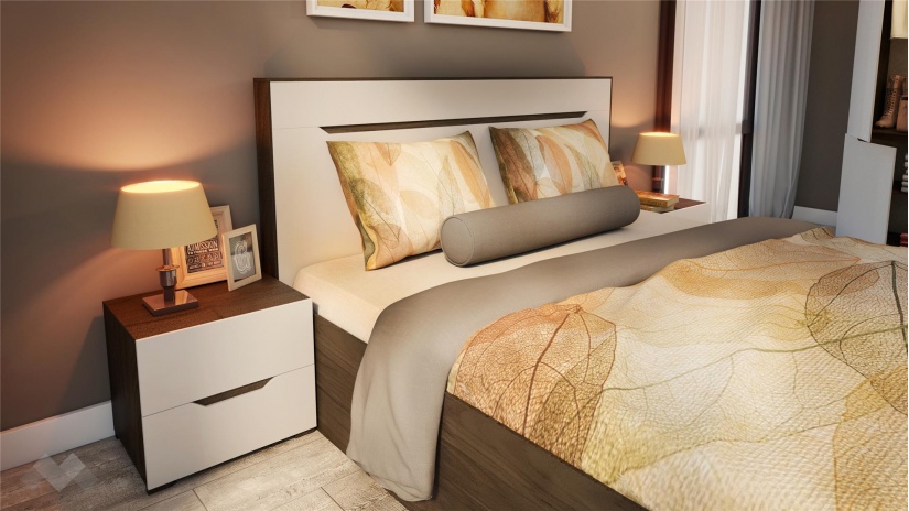 Спален комплект Санта Мария орех адмирал със сатен - изглед 2 - МебелМаг Спален комплект Санта Мария орех адмирал със сатен - изглед 2