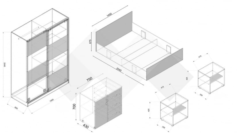 Спален комплект Селтик С2 келтски дъб със светло сиво - изглед 2