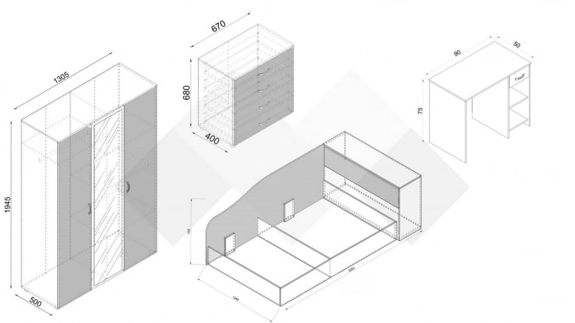 Спален комплект Селтик С3 келтски дъб със светло сиво - изглед 2