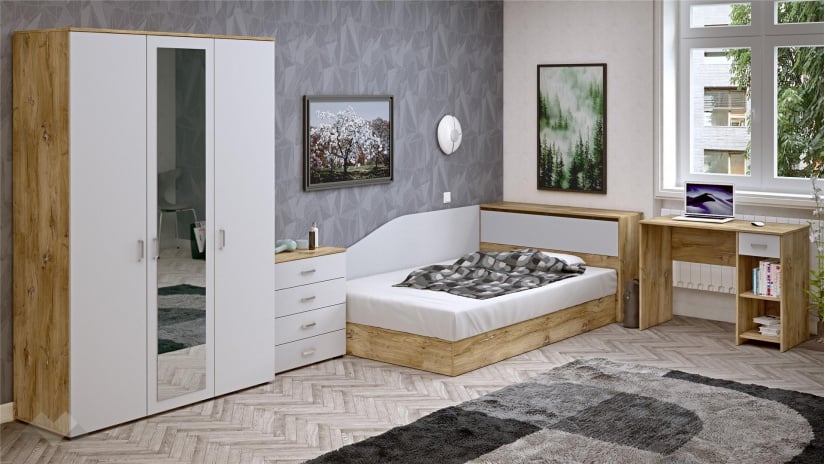 Спален комплект Селтик С3 келтски дъб със светло сиво - изглед 1