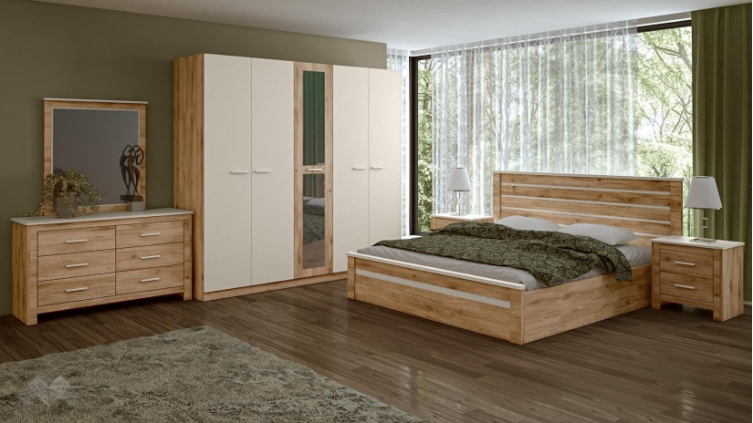 Спален комплект Силва дъб кадис с бяло гладко - изглед 1 - МебелМаг Спален комплект Силва дъб кадис с бяло гладко - изглед 1