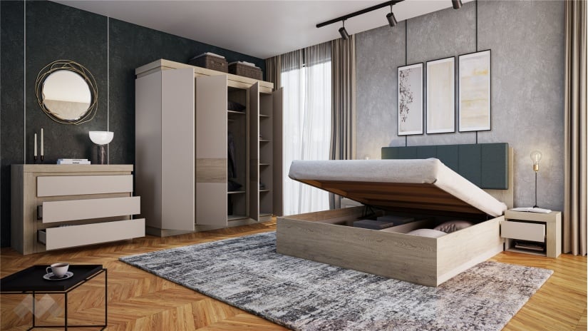 Спален комплект Венус с включен матрак Бонел 160/200 кашмир с дъб торо кремона - изглед 2 - МебелМаг Спален комплект Венус с включен матрак Бонел 160/200 кашмир с дъб торо кремона - изглед 2