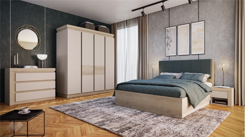 Спален комплект Венус с включен матрак Бонел 160/200 кашмир с дъб торо кремона - изглед 1 - МебелМаг Спален комплект Венус с включен матрак Бонел 160/200 кашмир с дъб торо кремона - изглед 1