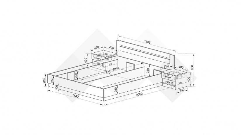 Спалня с нощни шкафчета 160/200 Скай с включен матрак Бонел 160/200 нардо сив - изглед 4