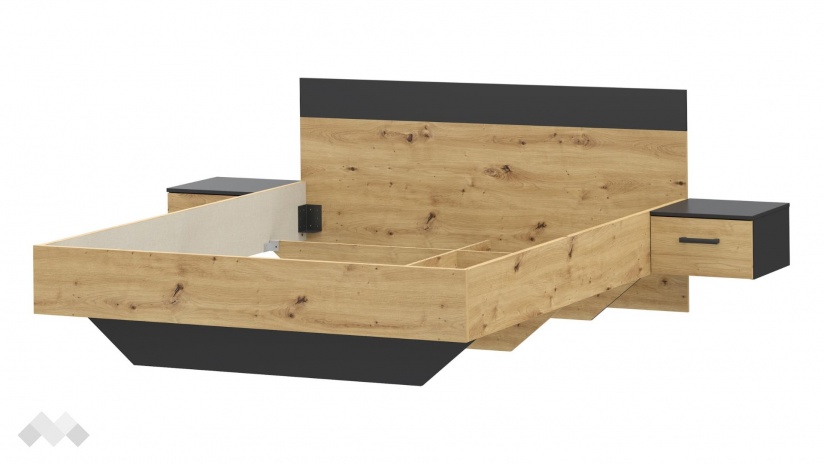 Спалня с нощни шкафчета 160/200 Мониса с включен матрак Sleep Nuvia 160/200 дъб артисан с черно - изглед 2
