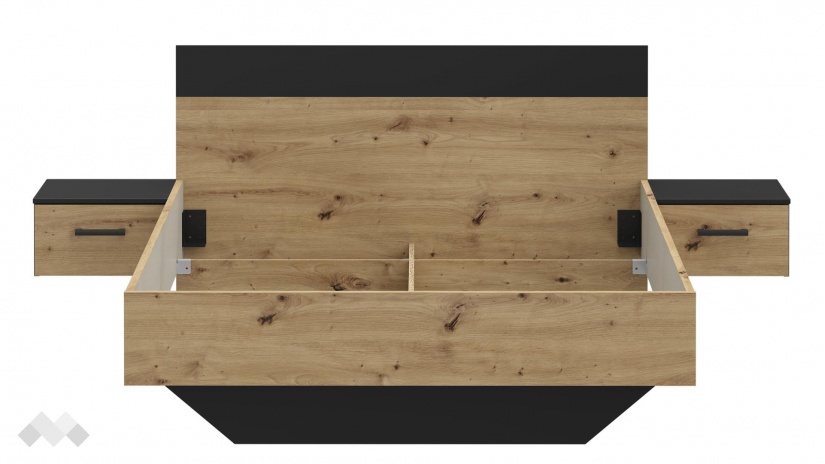 Спалня с нощни шкафчета 160/200 Мониса с включен матрак Sleep Nuvia 160/200 дъб артисан с черно - изглед 3